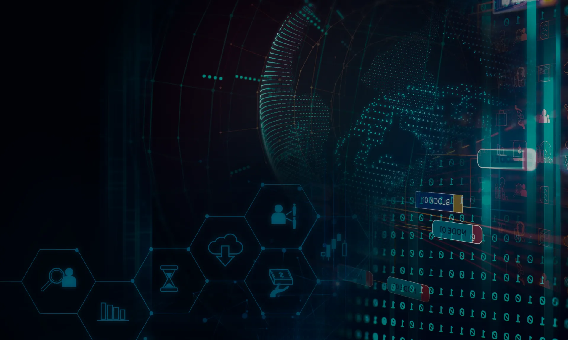A digital globe surrounded by connected data and analytical symbols